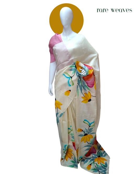 Handpainting on Murshidabad Silk