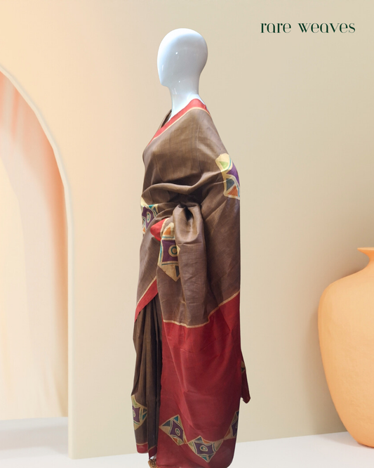 Bishnupur Katan Silk Saree with Hand Batik
