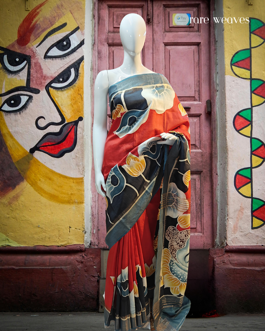 Handpainted Bishnupur Katan Silk with Zari Border