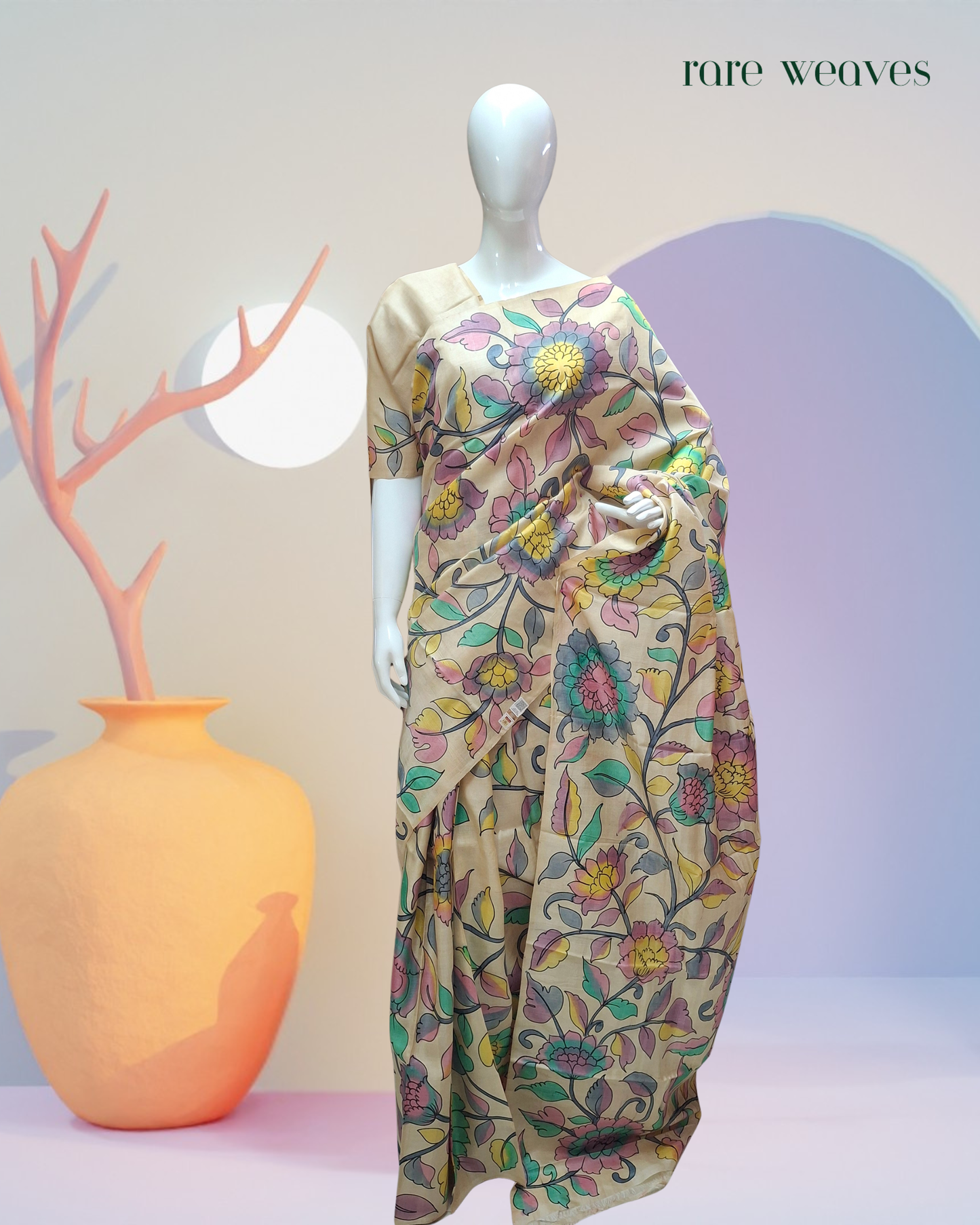 Hand Kalamkari on Pure Tussar Silk