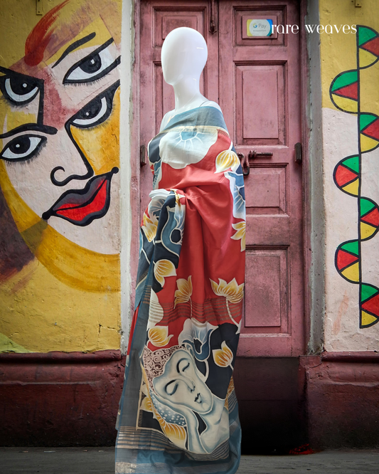 Handpainted Bishnupur Katan Silk with Zari Border