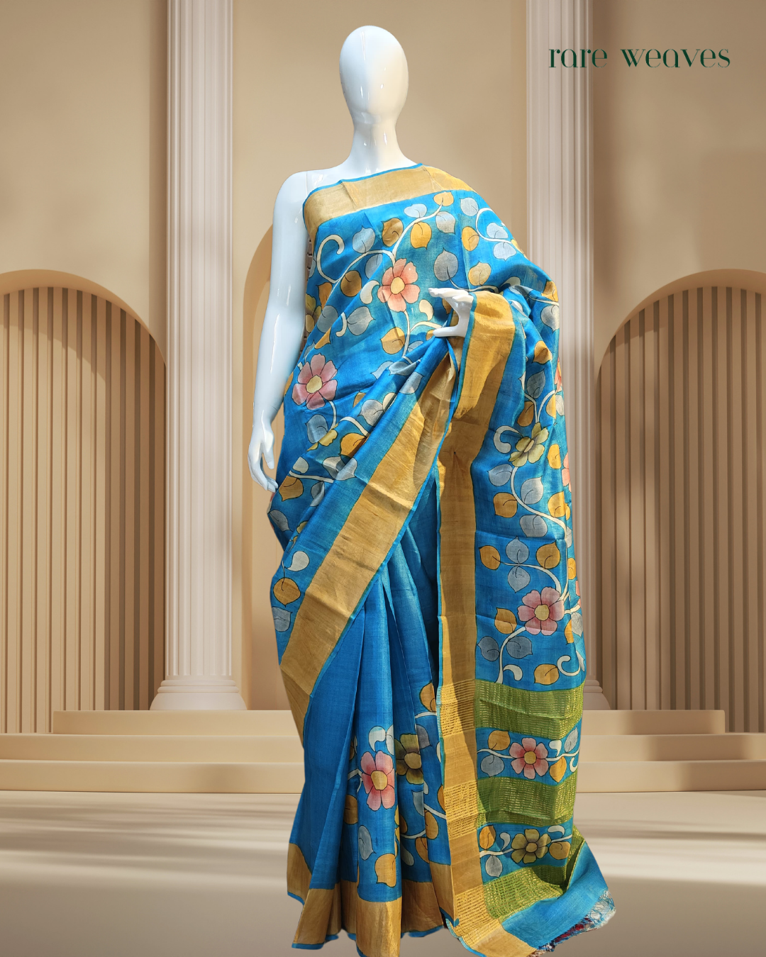 Handpainted Tussar Silk with Zari Border