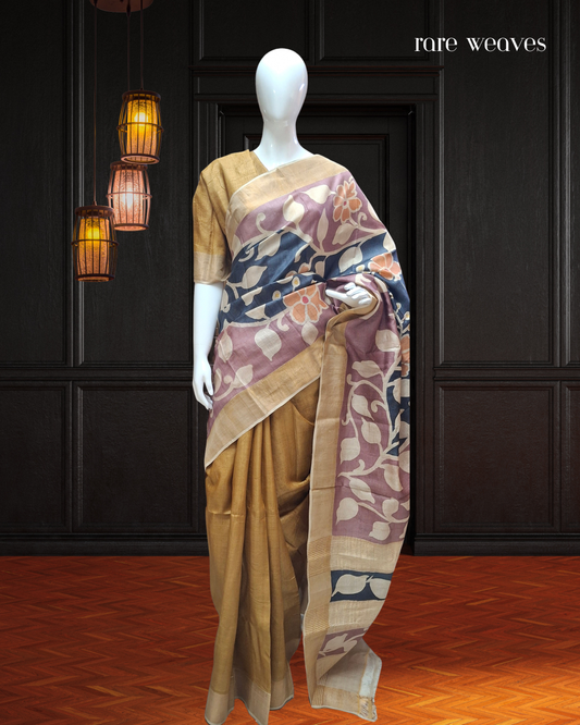 Hand Batik and Kalamkari on Gachi Tussar Silk