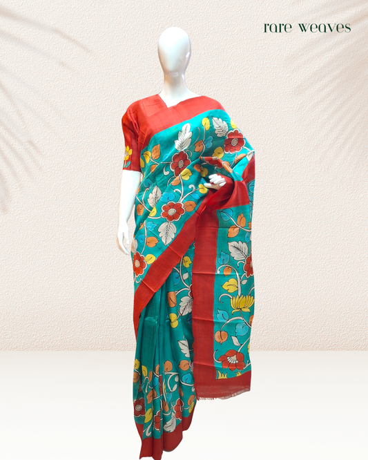 Handpainted Kalamkari on Murshidabad Silk