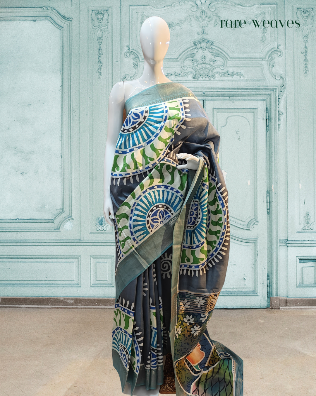 Handpainted Katan Silk with Zari Border