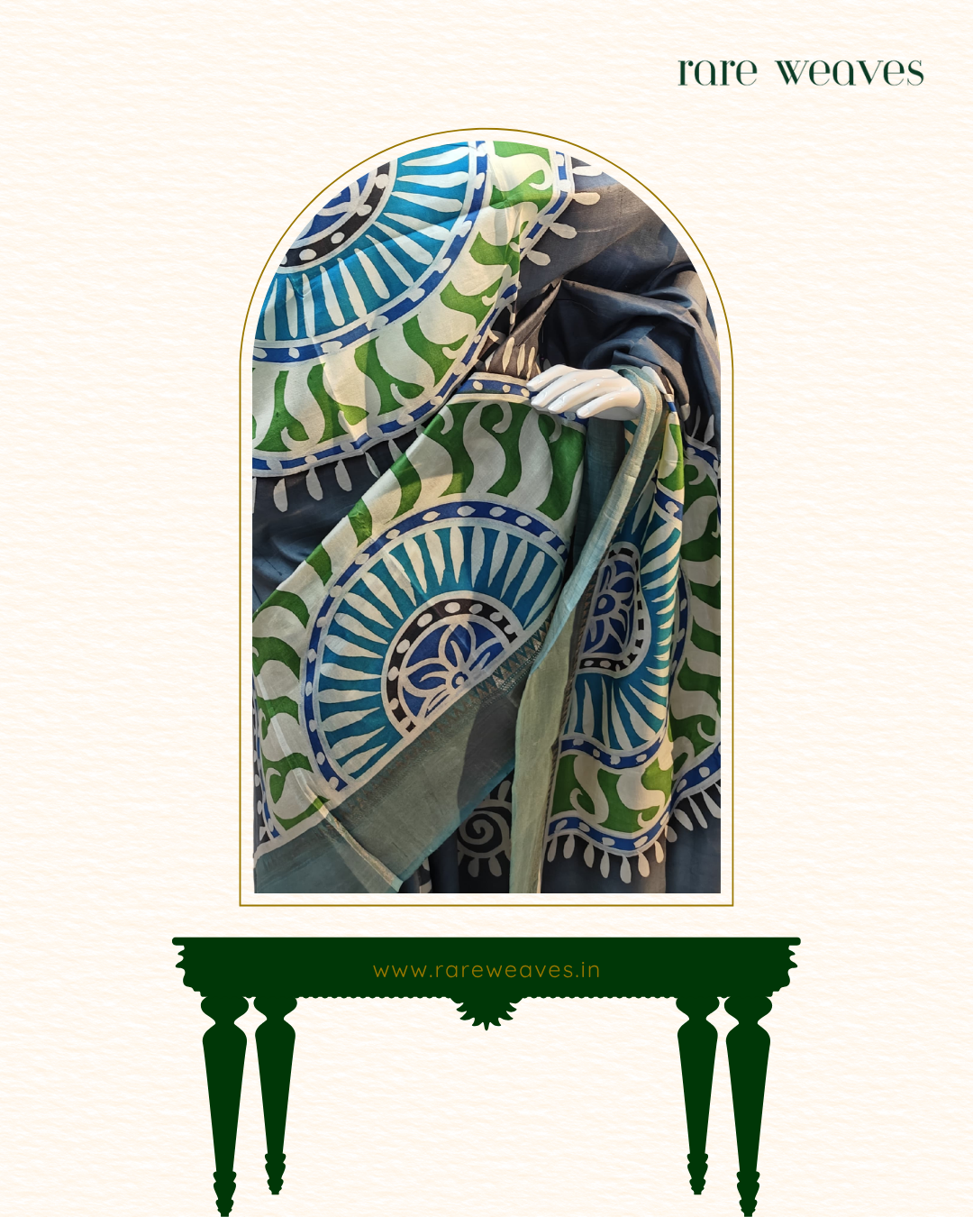 Handpainted Katan Silk with Zari Border