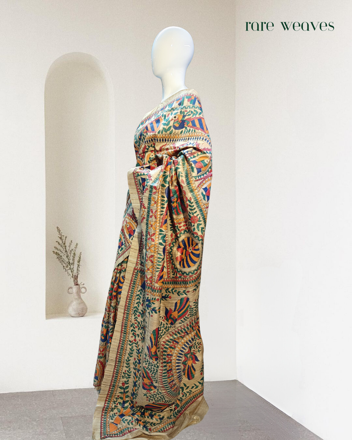 Handpainted Madhubani on Ghicha Tussar