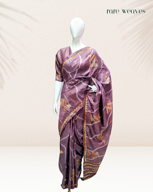 Sribhori and Kantha Hand Embroidery on Pure Tussar Silk