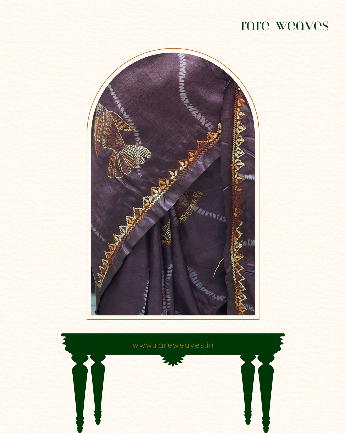Sribhori and Kantha Hand Embroidery on Pure Tussar Silk