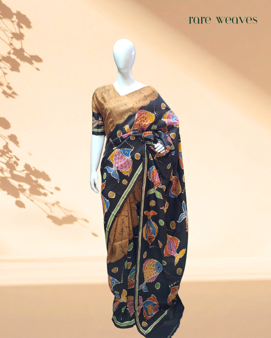 Hand Batik on Murshidabad Silk