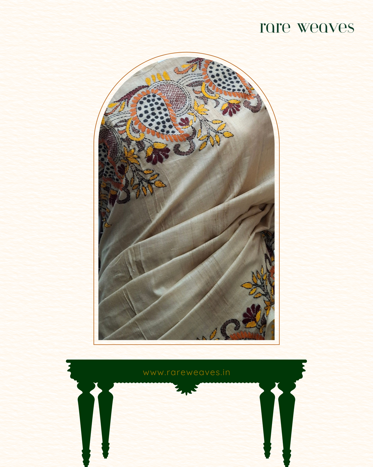 Kantha Embroidery on Pure Gachhi Tussar Silk