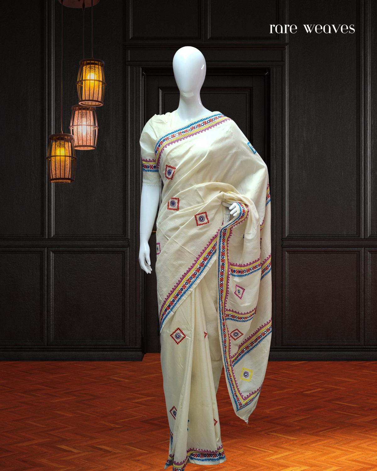 Gujarati Embroidery on Bishnupur Katan Silk