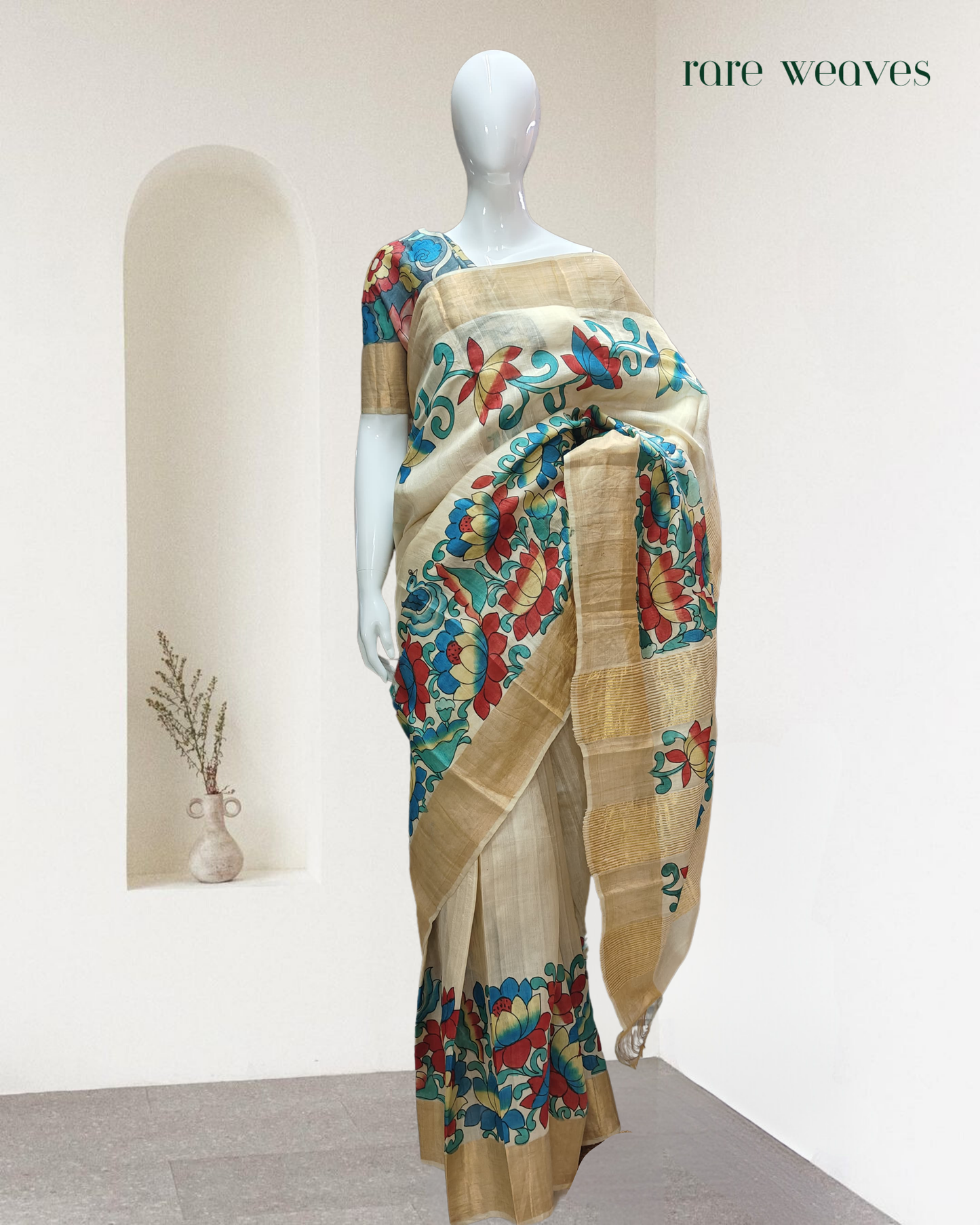 Handpainted Tussar Silk with Zari Border