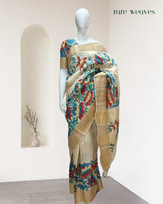 Handpainted Tussar Silk with Zari Border
