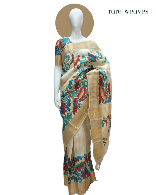 Handpainted Tussar with Zari Border