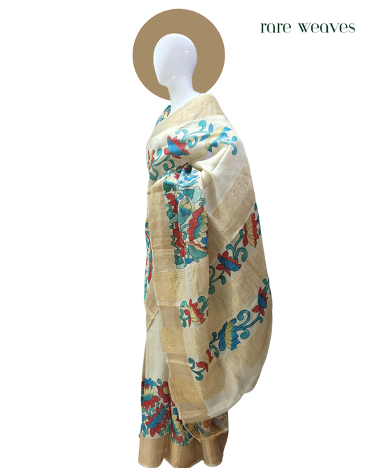 Handpainted Tussar with Zari Border