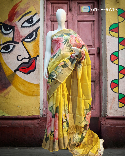 Handpainted Tussar Silk with Zari Border